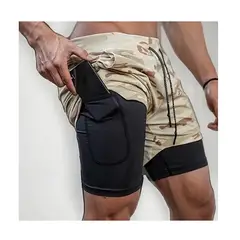 ROYAL - Short De Camuflaje Café Hombre Gym Deportivo Licra Bolsillo
