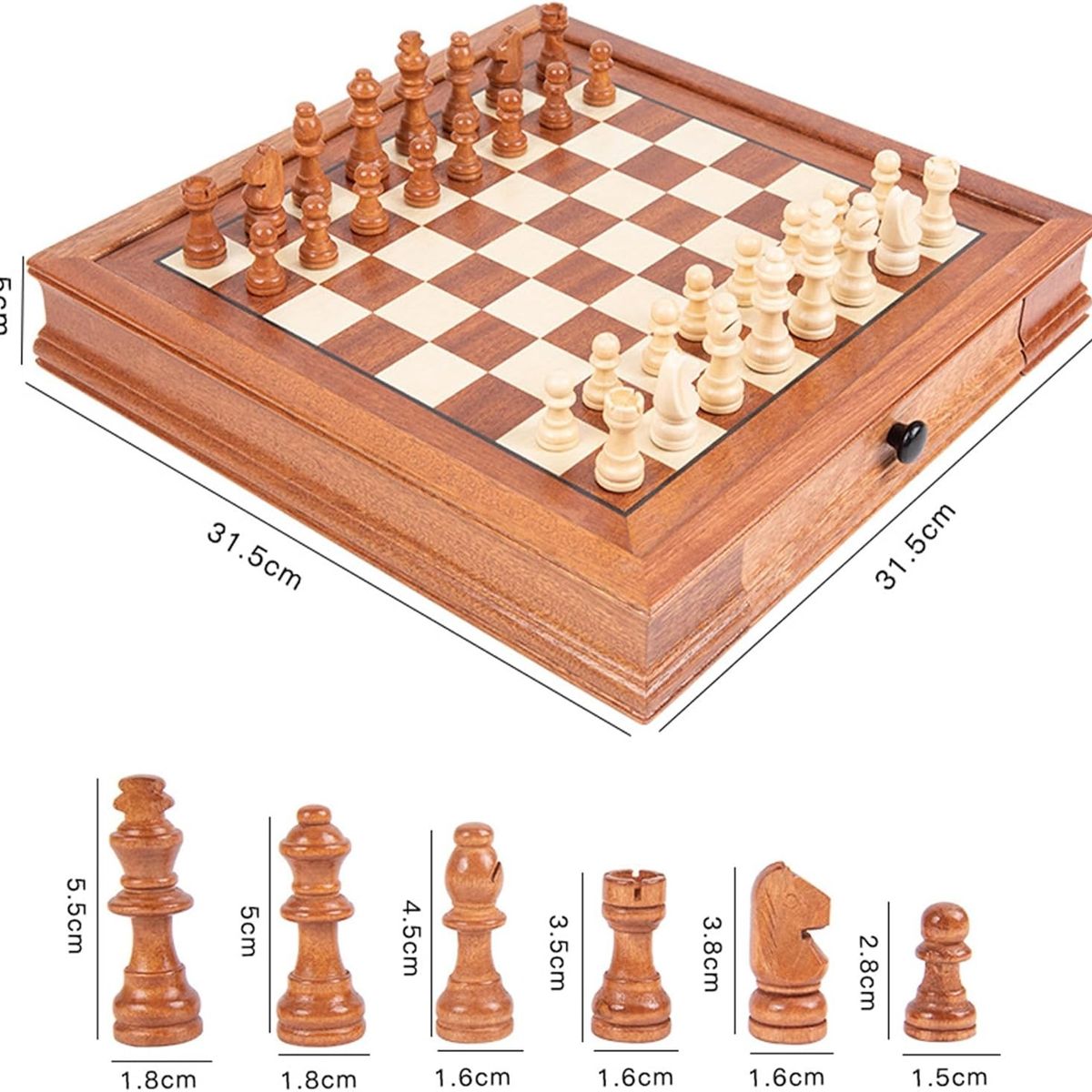 NACION AJEDREZ - Ajedrez Magnético De Madera Con Dos Cajones Almacenamiento 32X32CM