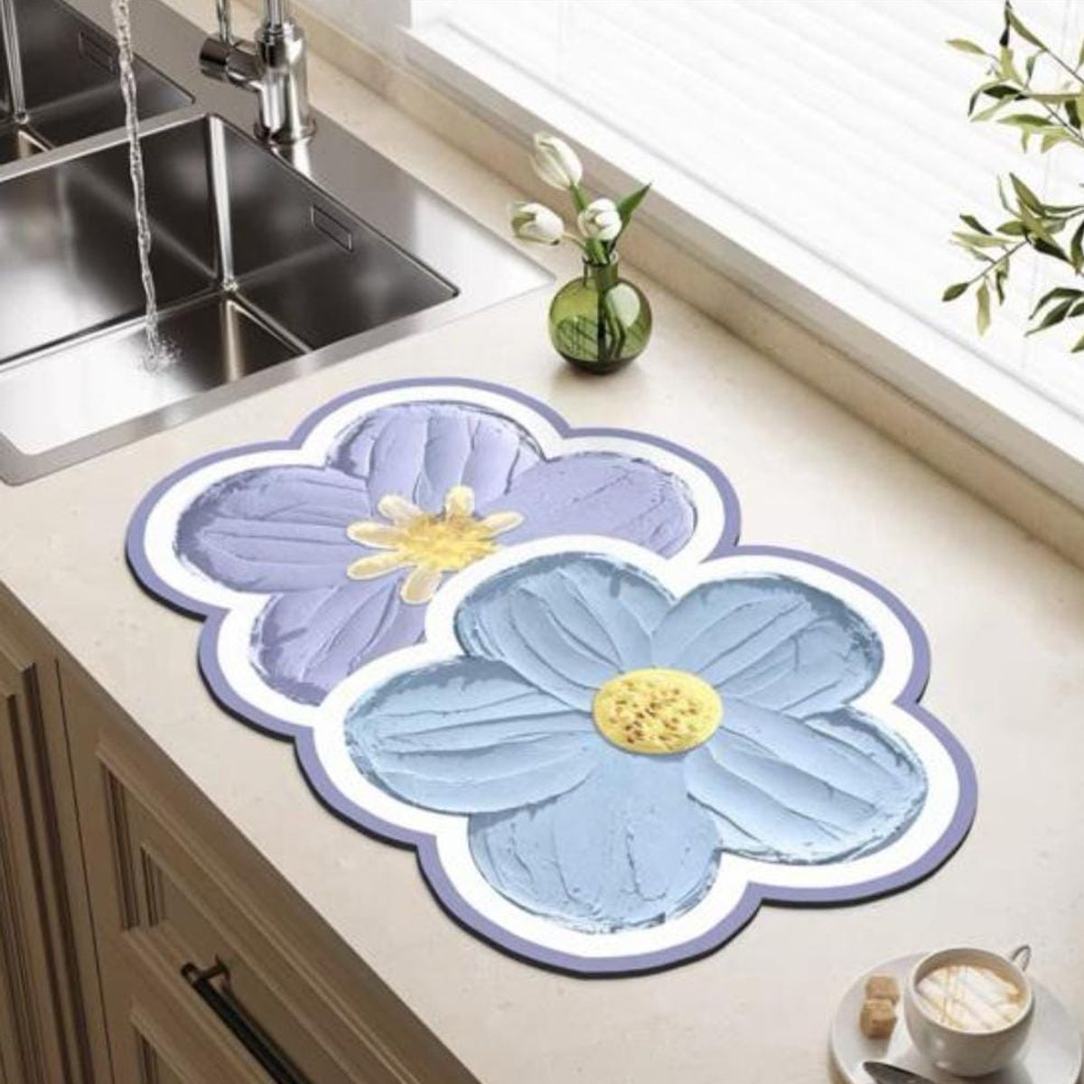 HOMEY - PACK 4 Alfombra Multiuso Absorbente Flores azules