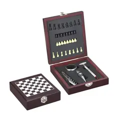 NACION AJEDREZ - Set Juego De Ajedrez Madera Pequeño Con 4 Accesorios De Vino