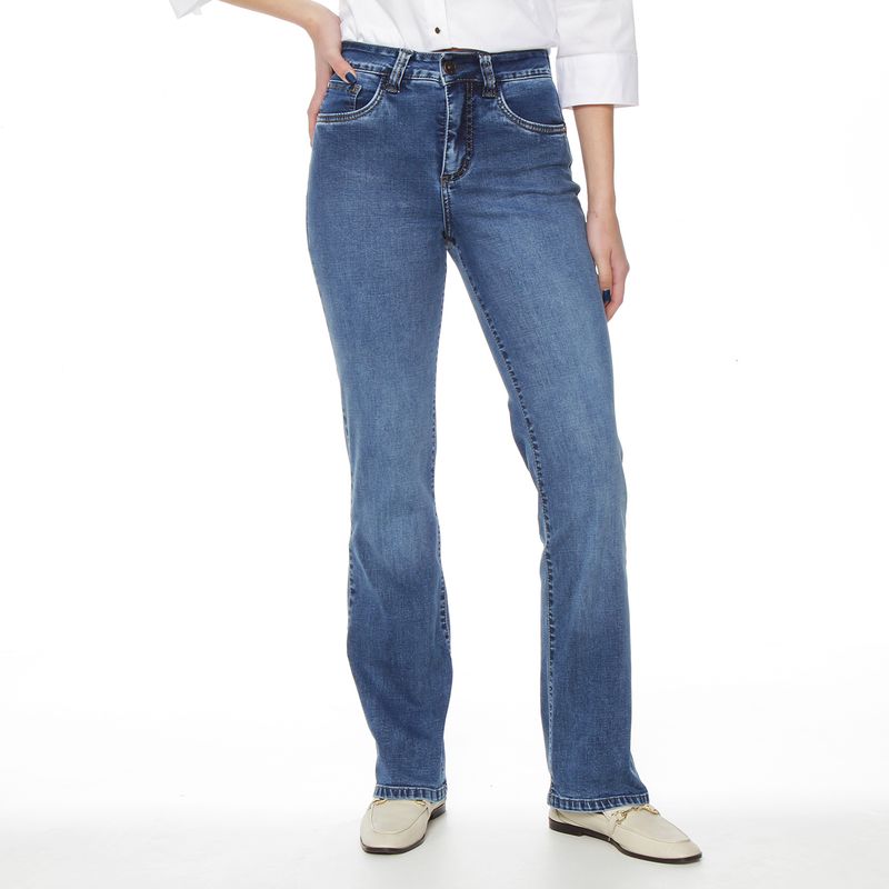 WADOS - JEANS RECTO TIRO ALTO  PRETINA BASICA 1 BOTON PUSH IN PUSH UP