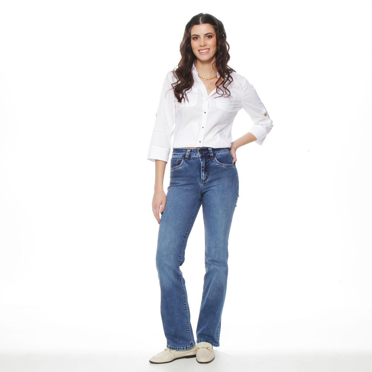WADOS - JEANS RECTO TIRO ALTO  PRETINA BASICA 1 BOTON PUSH IN PUSH UP