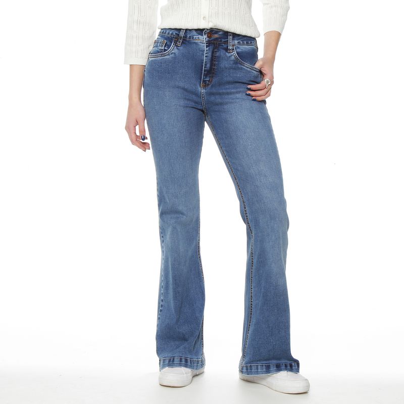 WADOS - JEANS FLARE TIRO ALTO PRETINA BASICA 1 BOTON