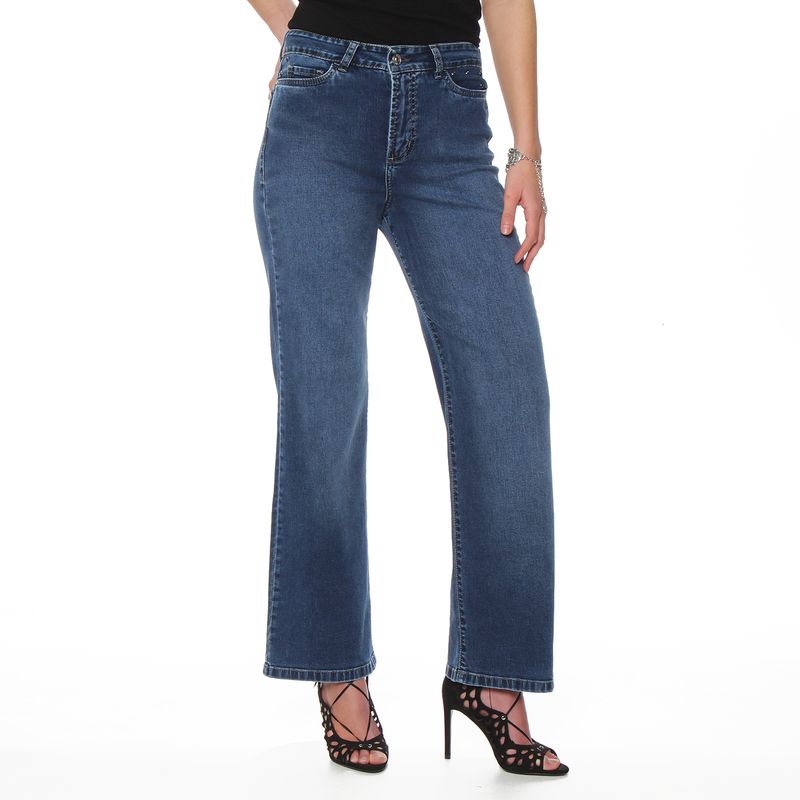 WADOS - JEANS WIDE LEG TIRO ALTO PRETINA BASICA 1 BOTON APLICACION TACHAS