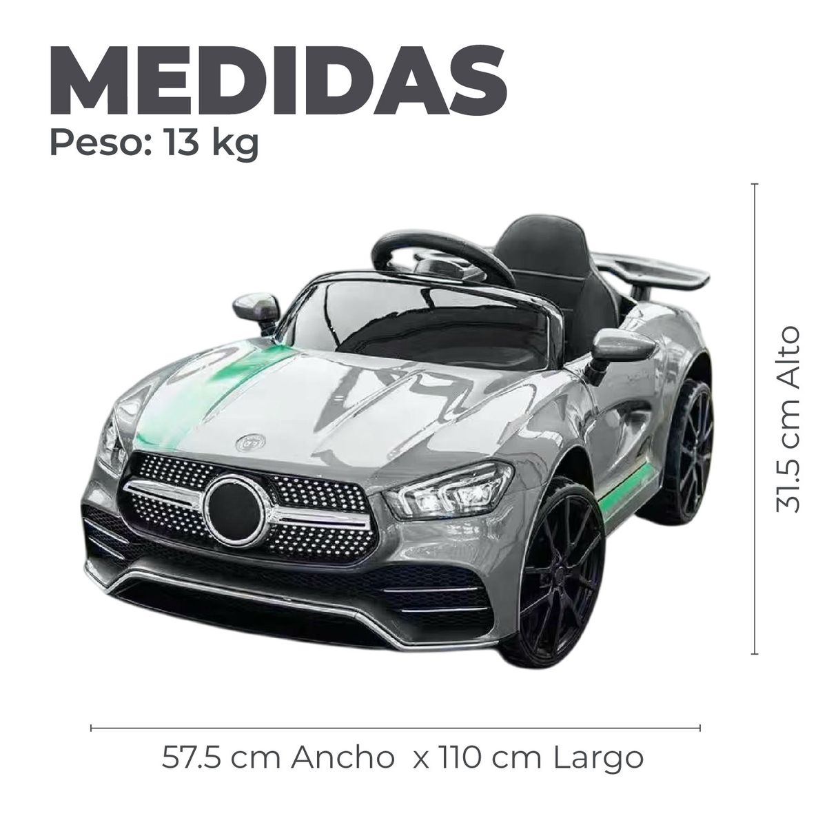 MUNDO ONLINE - Auto Eléctrico Mercedes Con Control remoto Luces y Sonido Gris
