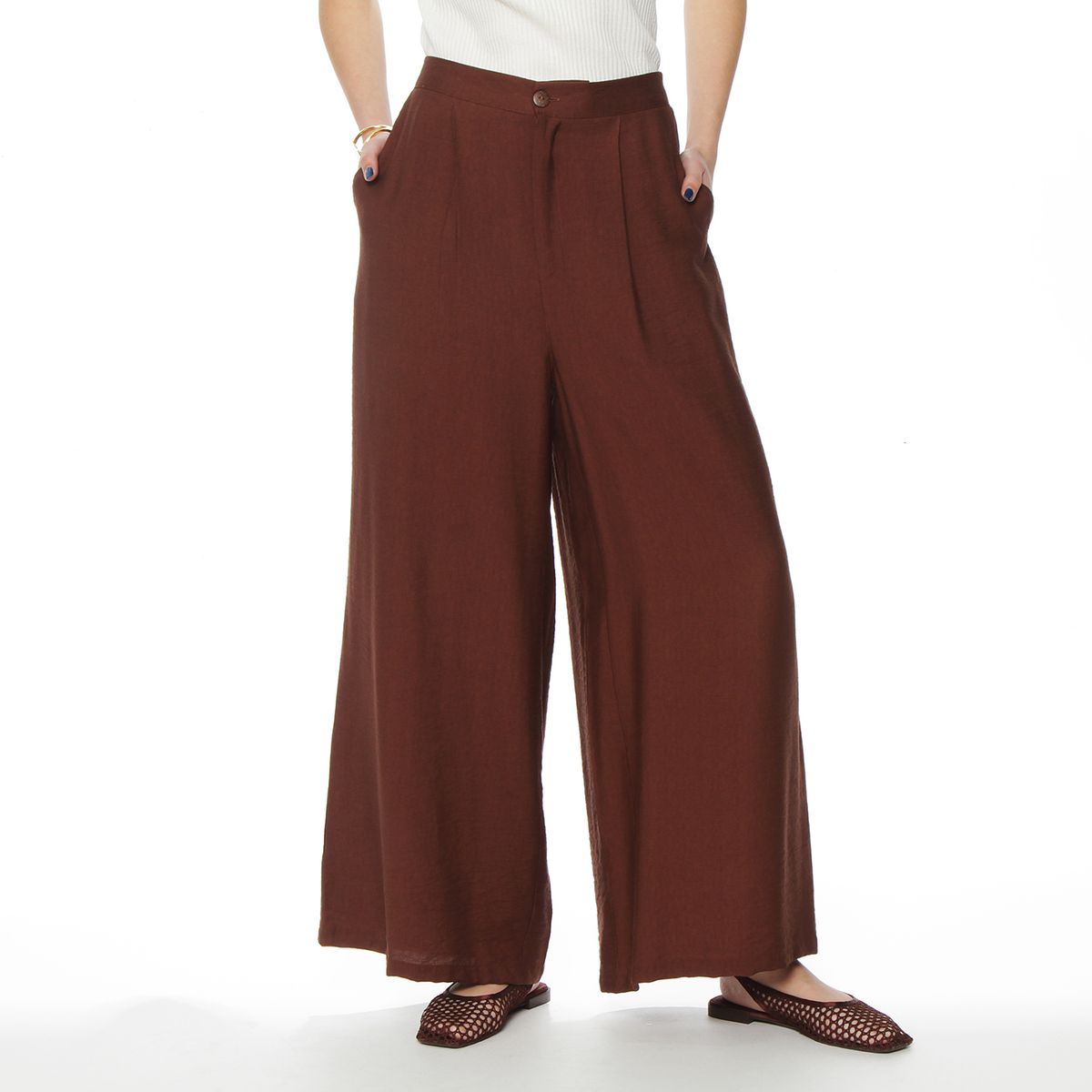 WADOS - PANTALON WIDE LEG TIRO ALTO PRETINA BASICA 1 BOTON