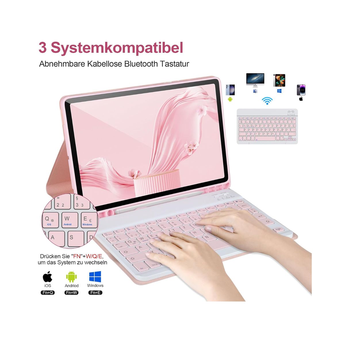 JOIGO - Funda Con Teclado Español Para Samsung Tab S10 Fe 10.9 Rosado