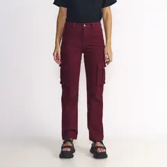 ELLUS - Pantalon Mujer Cargo Tiro Ultra Alto Burdeo