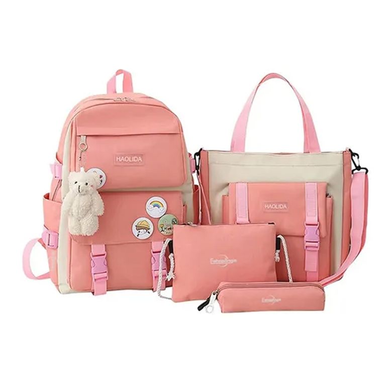 Mochila Urbana Escolar Viaje Estilo Coreano 4 Piezas Coral TALLA UNICA
