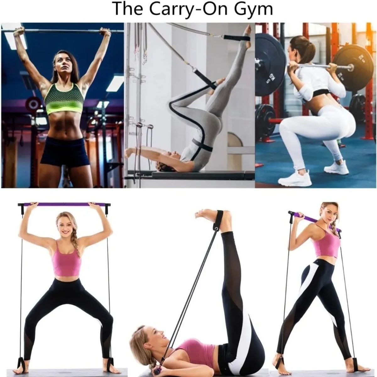 GENERICO - Kit Barra Pilates Yoga con Bandas Para Fuerza y Tonificación