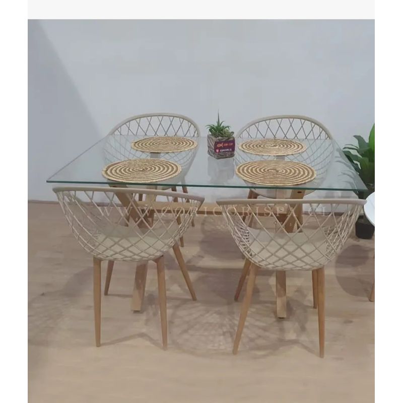 CORI CORI - Juego de Comedor Medlock 120x80cm + 4 Sitiales Mesh Beige