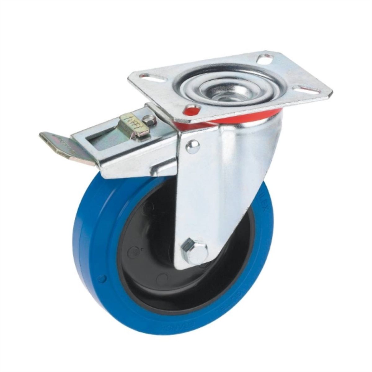 KUTZ - Rueda giratoria con freno 125mm goma elástica 200kg.