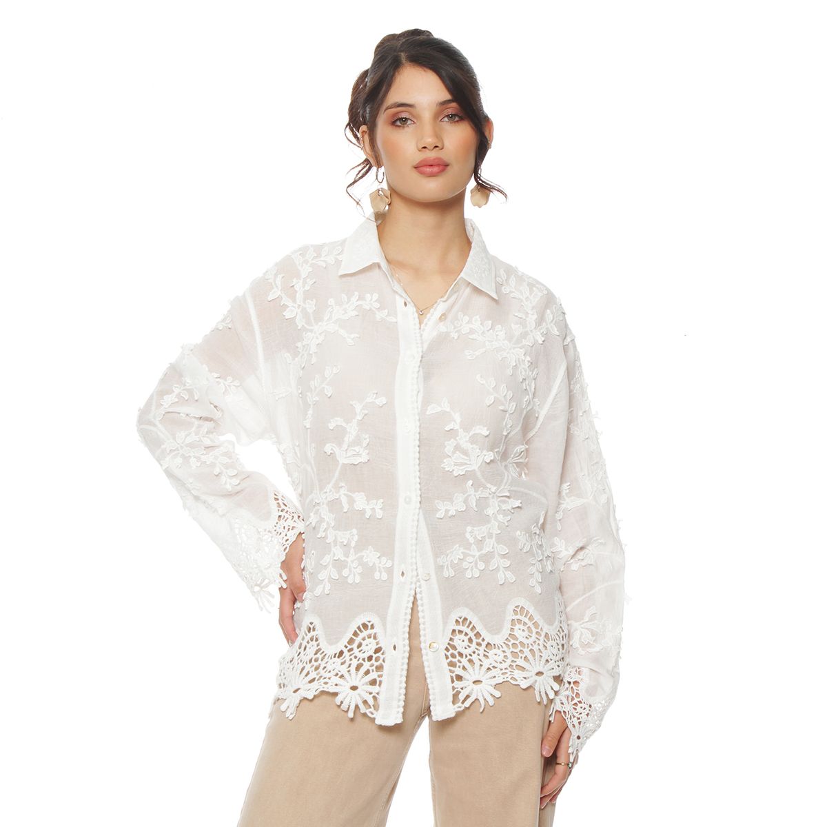 WADOS - BLUSA MANGA LARGA EMBROIDERY ABOTONADA EN EL DELANTERO