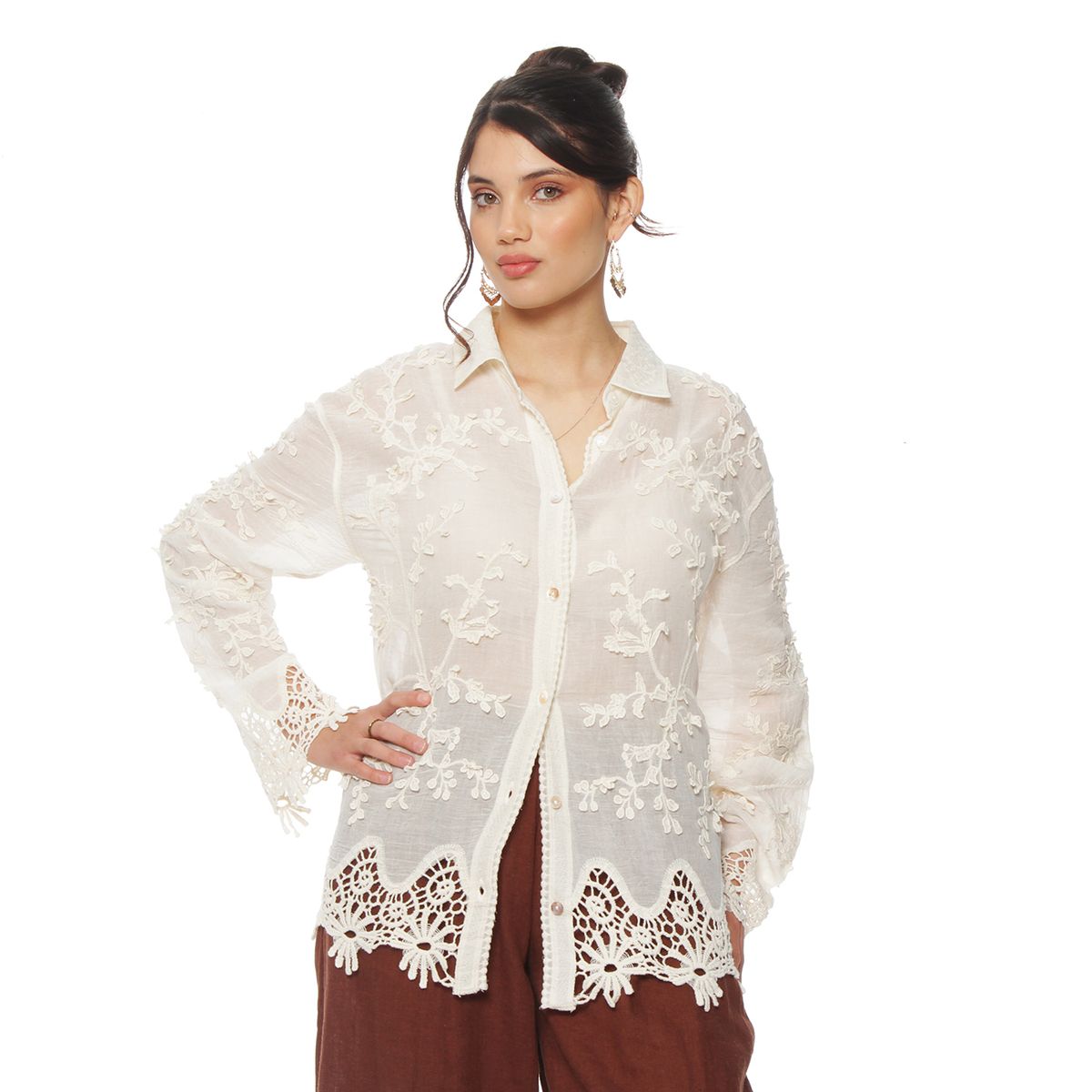 WADOS - BLUSA MANGA LARGA EMBROIDERY ABOTONADA EN EL DELANTERO