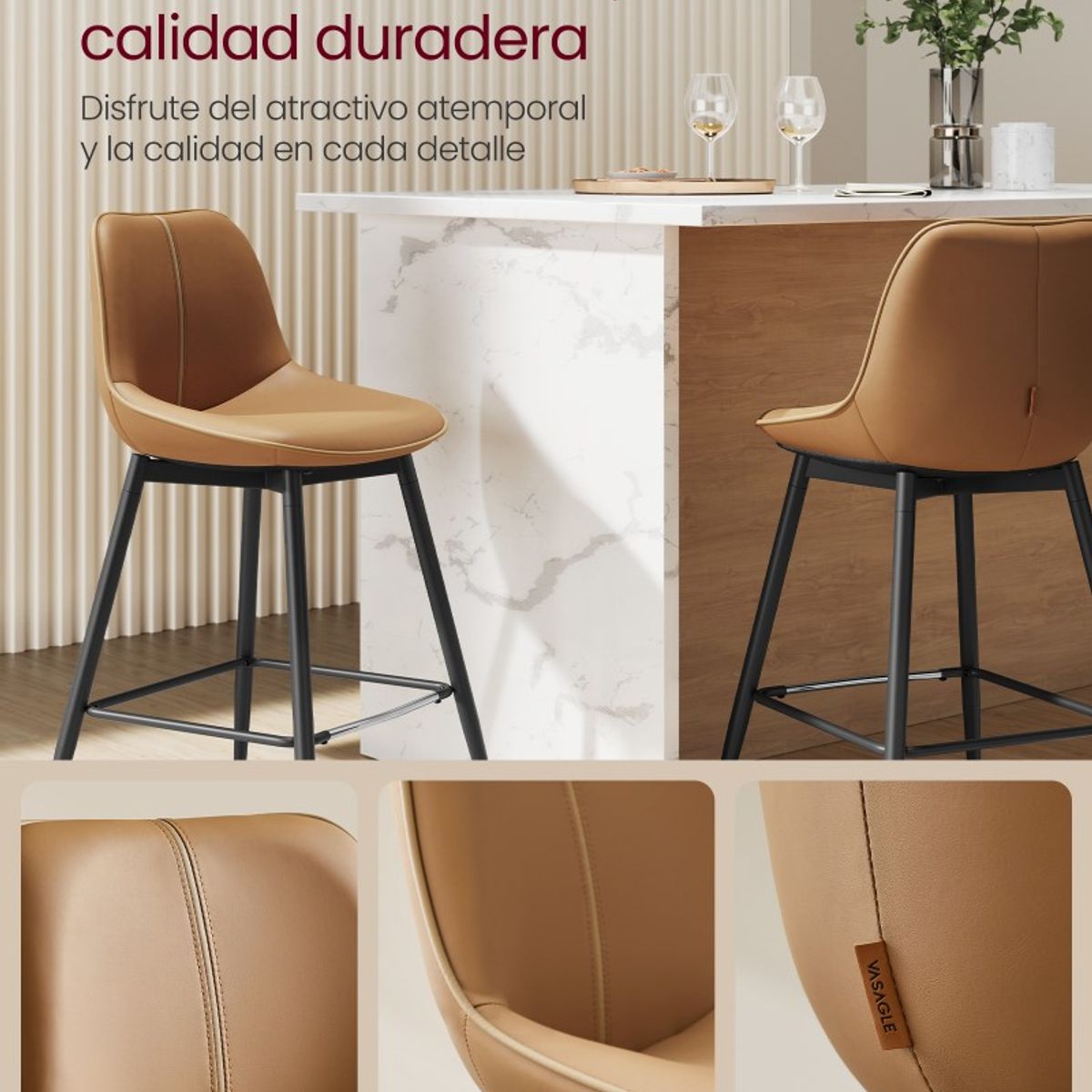 VASAGLE - Set Taburet Ekho cuero cafe