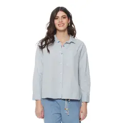 WADOS - BLUSA MANGA LARGA LINO SOLIDO ABOTONADA EN DELANTERO Y BOLSILLO