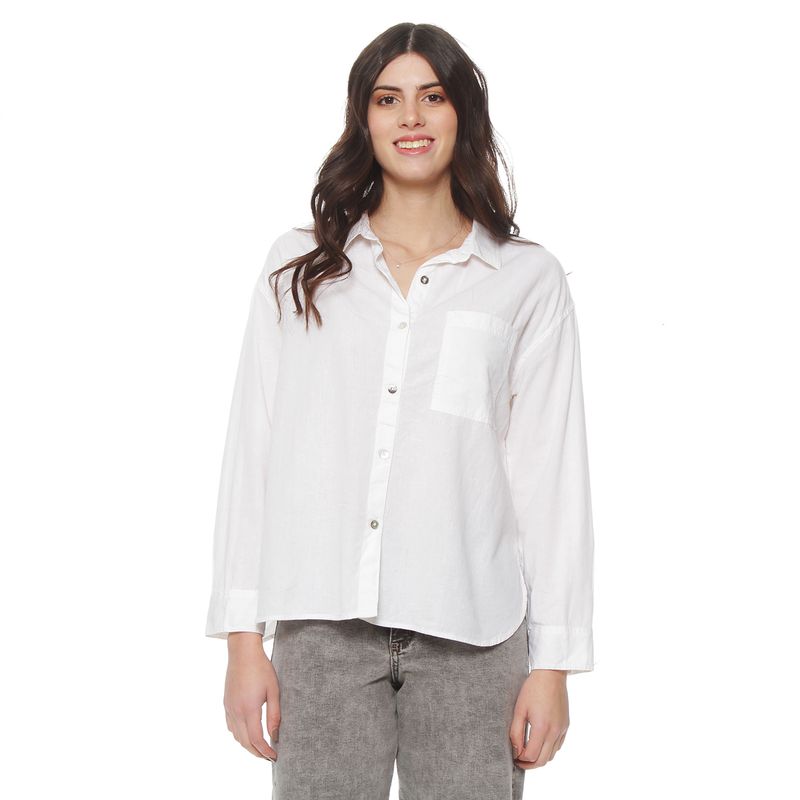 WADOS - BLUSA MANGA LARGA LINO SOLIDO ABOTONADA EN DELANTERO Y BOLSILLO