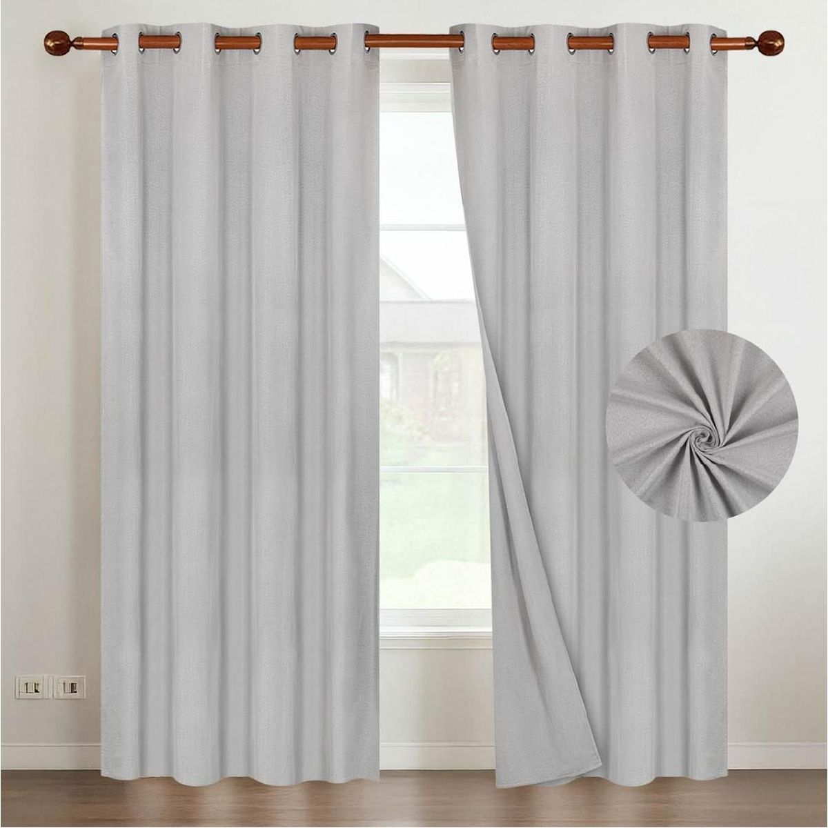 CASATUA - Cortina 100% Blackout 220x140 Casatua Look Lino Set 2 Paños - Crema - 220 x 140