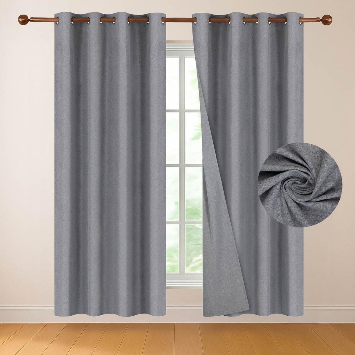 CASATUA - Cortina 100% Blackout 220x140 Casatua Look Lino Set 2 Paños - Gris oscuro - 220 x 140