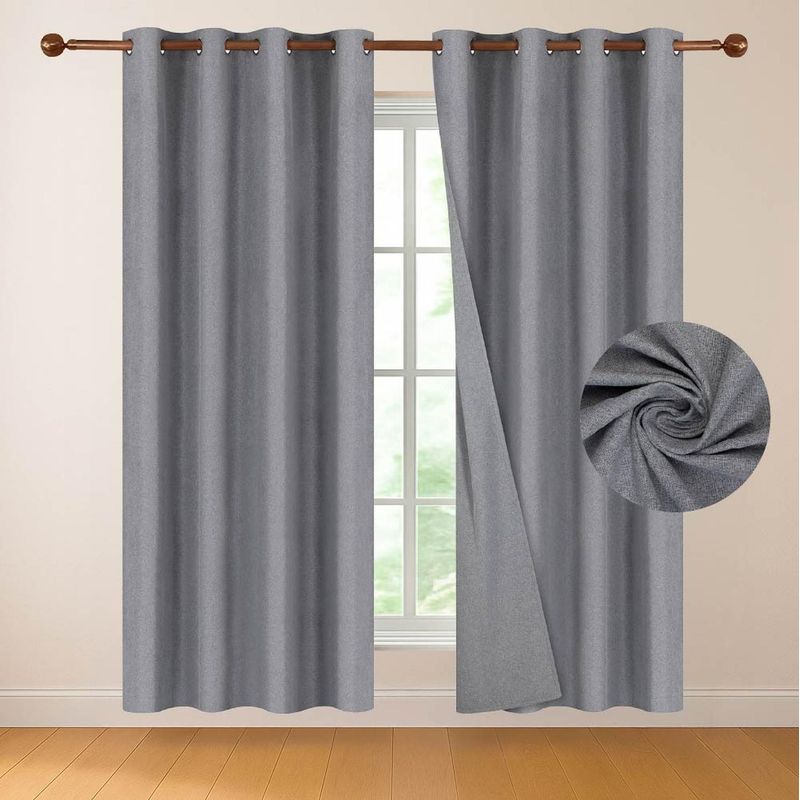 CASATUA - Cortina 100% Blackout 220x140 Casatua Look Lino Set 2 Paños - Gris oscuro - 220 x 140