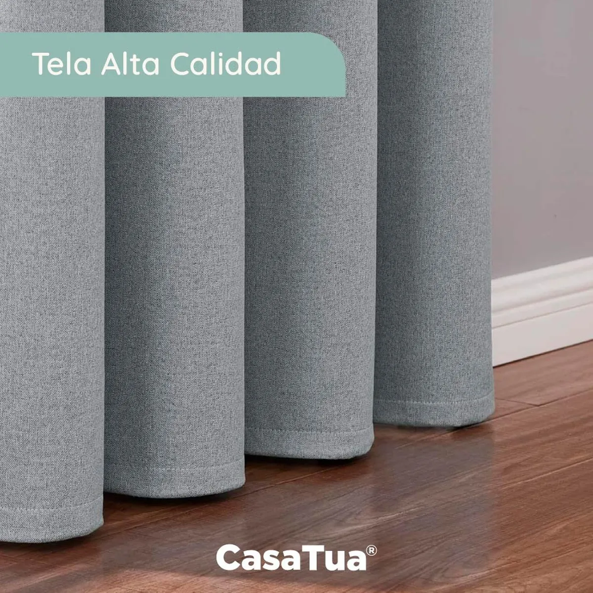 CASATUA - Cortina 100% Blackout 220x140 Casatua Look Lino Set 2 Paños - Gris oscuro - 220 x 140