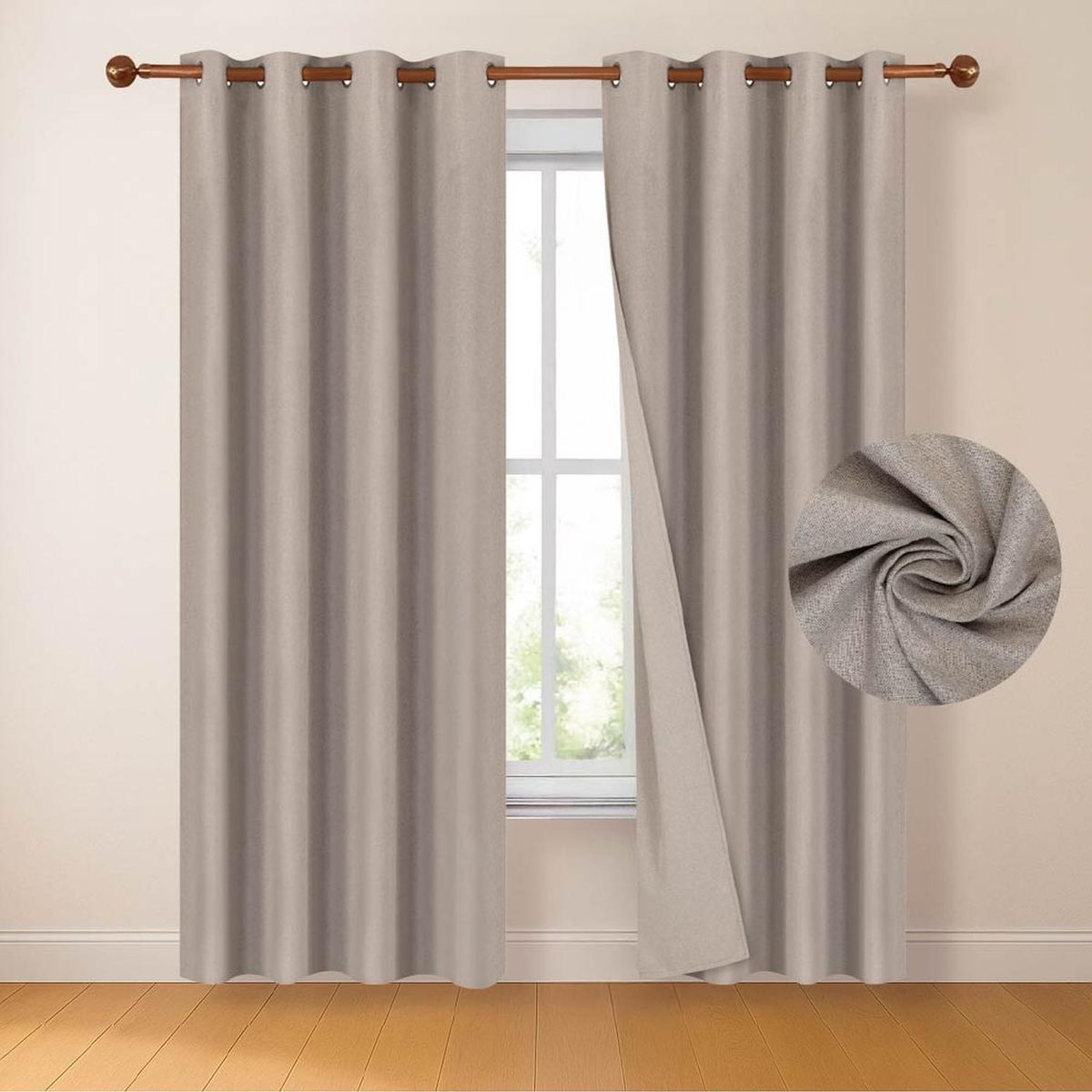 CASATUA - Cortina 100% Blackout 220x140 Casatua Look Lino Set 2 Paños - Beige - 220 x 140