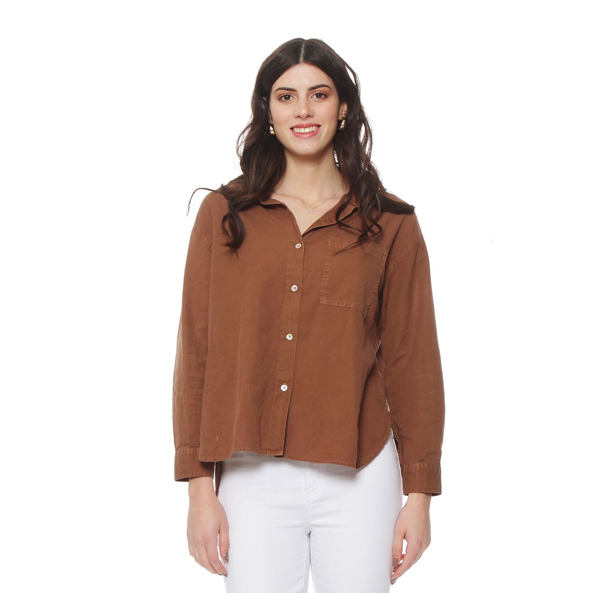 WADOS - BLUSA MANGA LARGA LINO SOLIDO ABOTONADA EN DELANTERO Y BOLSILLO