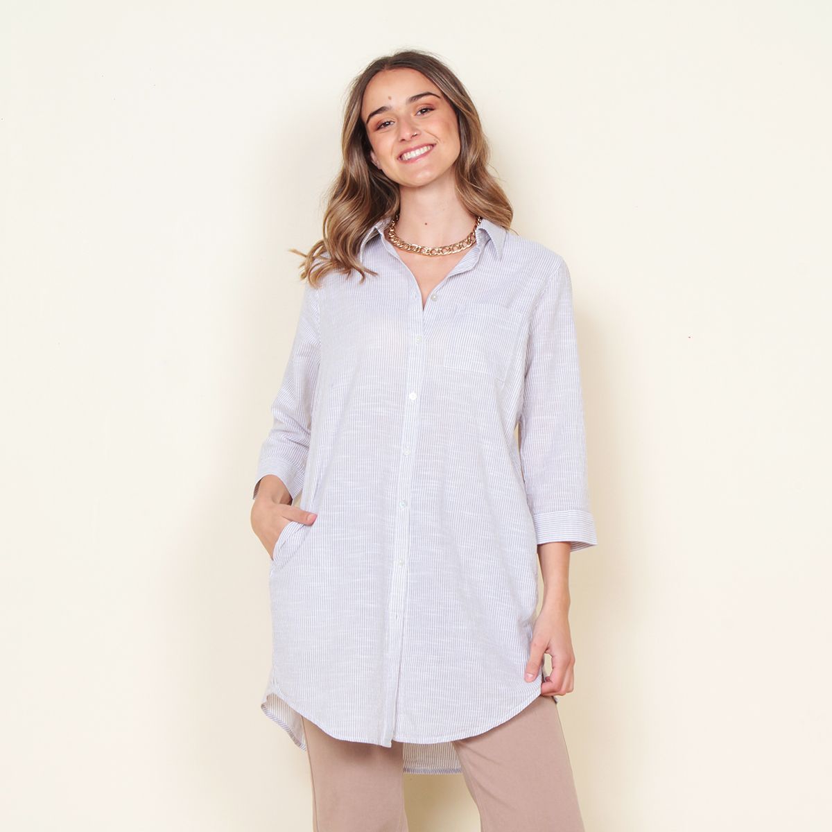 WADOS - BLUSON MANGA LARGA LISTADO ABOTONADA EN DELANTERO Y BOLSILLO