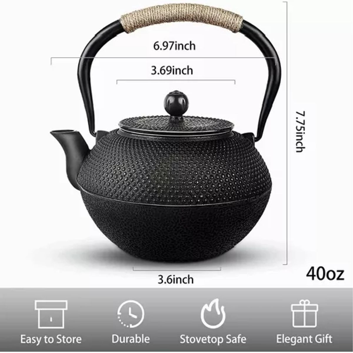 GENERICO - Tetera de hierro fundido japonesa con infusor de acero