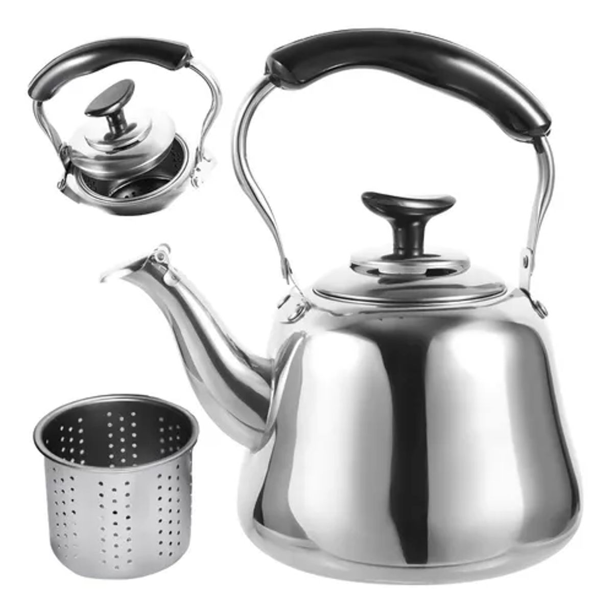 GENERICO - Hervidor de acero inoxidable de 1 litro con infusor color plateado