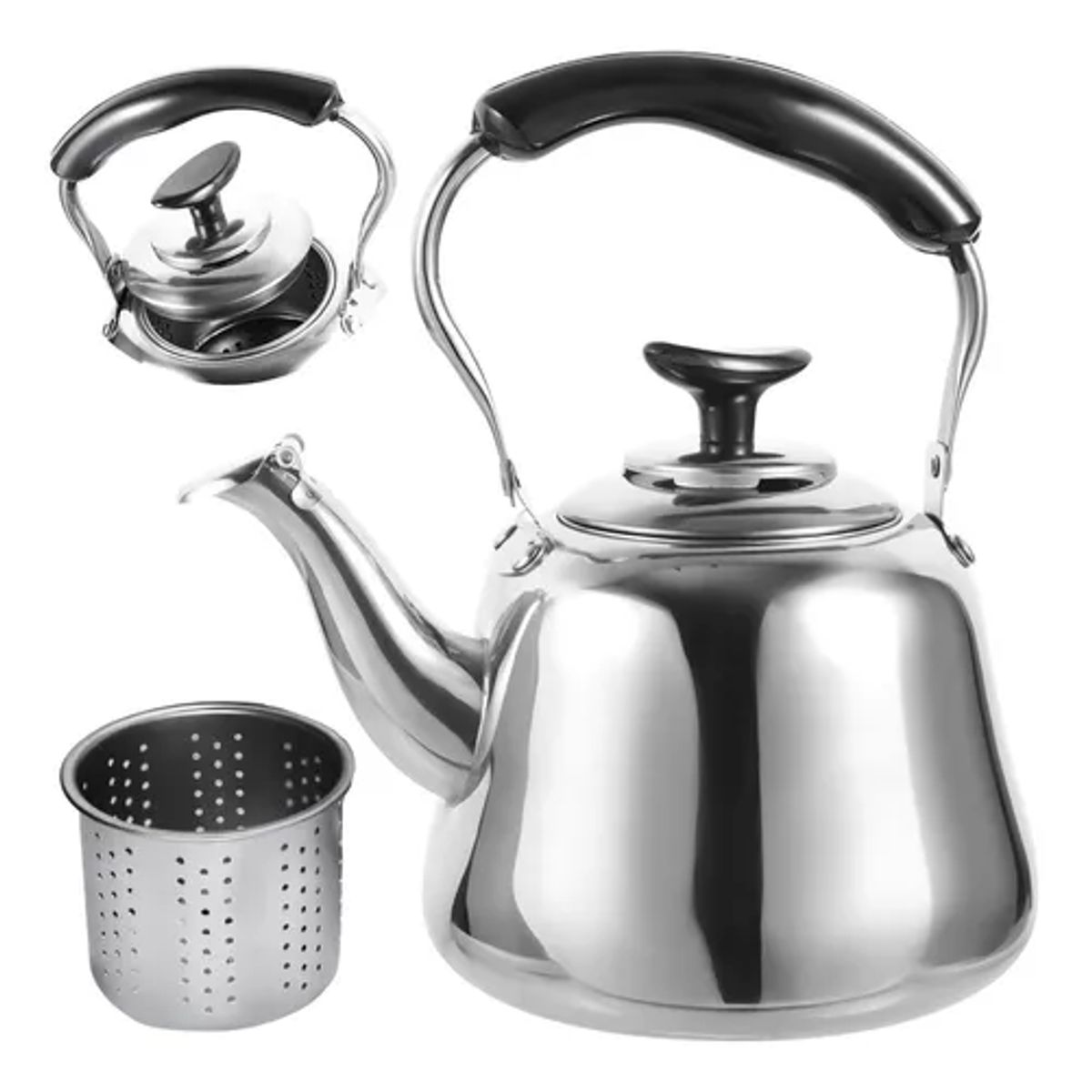 GENERICO - Hervidor de acero inoxidable de 1 litro con infusor color plateado