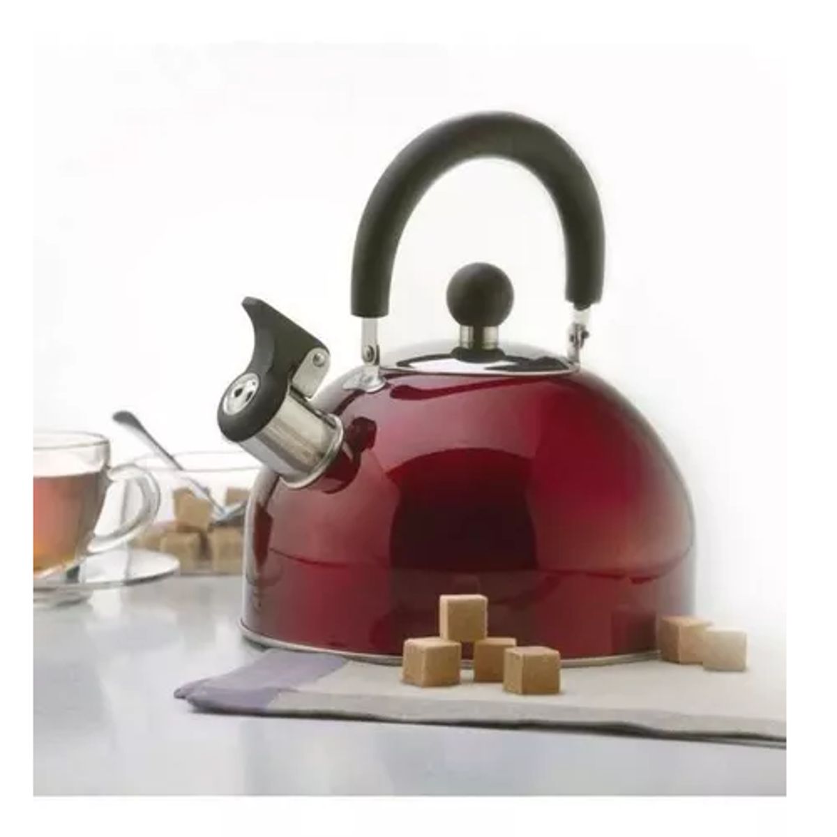 GENERICO - Tetera de acero inoxidable con silbato de 2500 ml Sicilia roja