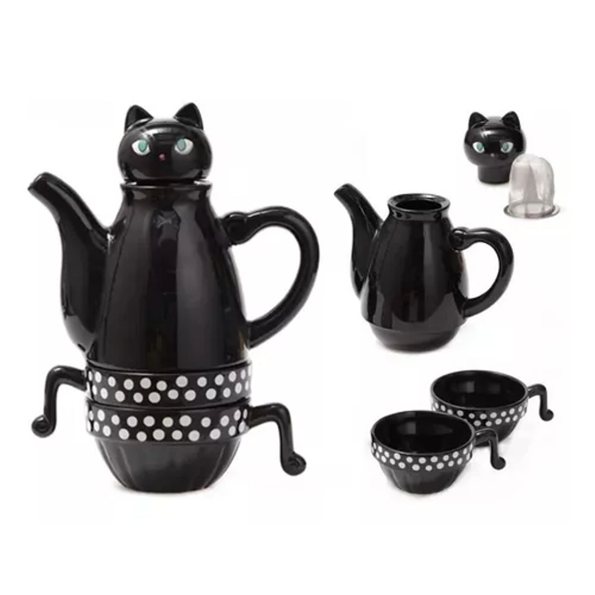 GENERICO - Set de tetera de gato con infusor y 2 tazas mug
