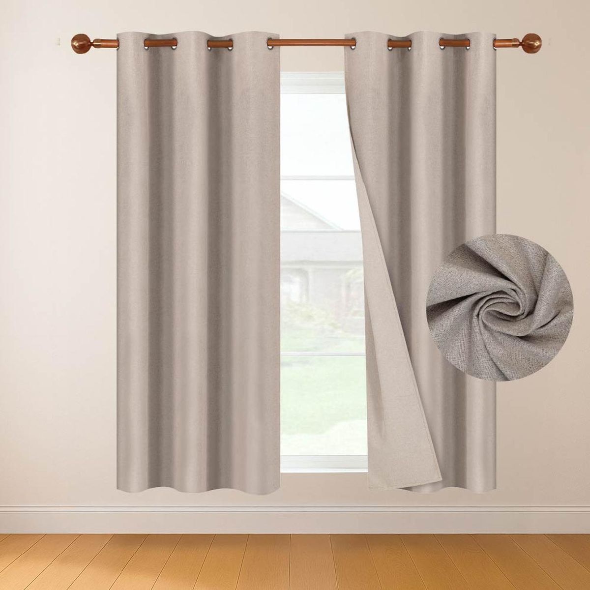 CASATUA - Cortina 100% Blackout 160x107 Casatua Look Lino Set 2 Paños - Beige - 160 x 107