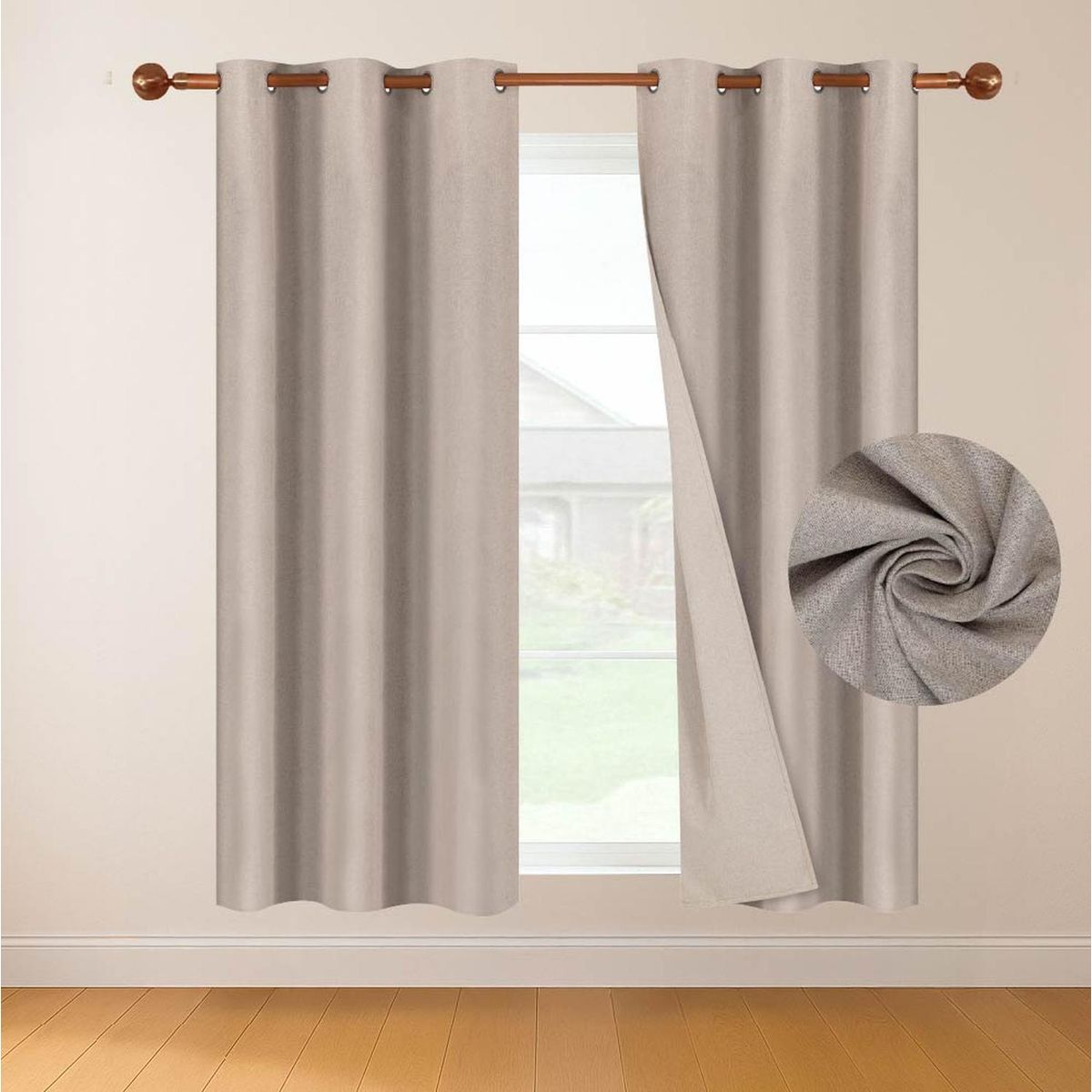 CASATUA - Cortina 100% Blackout 160x107 Casatua Look Lino Set 2 Paños - Beige - 160 x 107