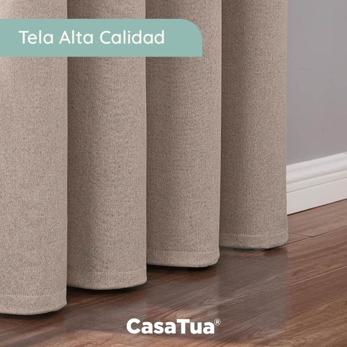 CASATUA - Cortina 100% Blackout 160x107 Casatua Look Lino Set 2 Paños - Beige - 160 x 107