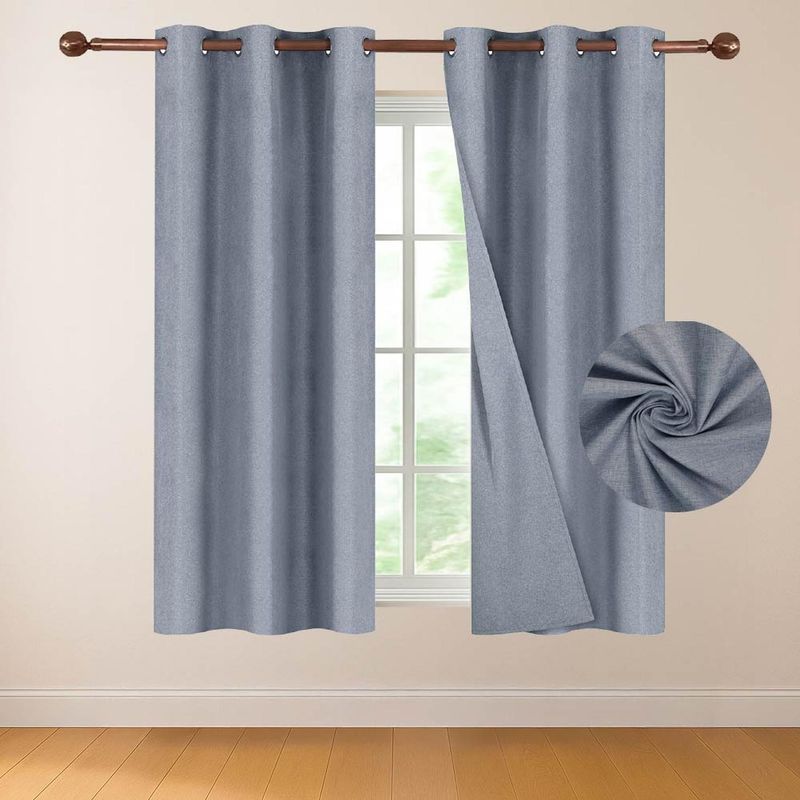 CASATUA - Cortina 100% Blackout 160x107 Casatua Look Lino Set 2 Paños - Azul - 160 x 107
