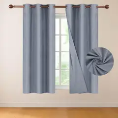 CASATUA - Cortina 100% Blackout 160x107 Look Lino Set 2 Paños - Azul - 160 x 107