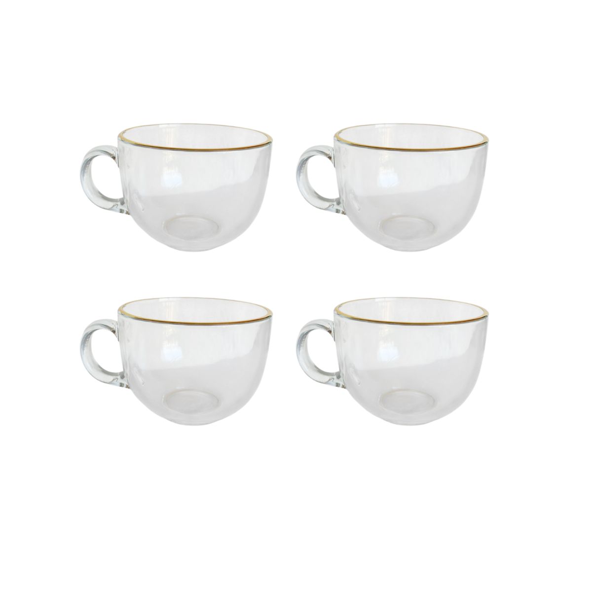 GENERICO - Juego de 4 Tazas de Vidrio con Borde Dorado 220 ml
