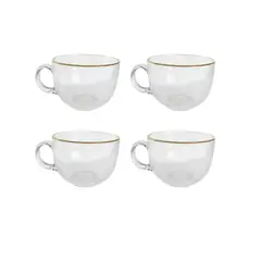 GENERICO - Juego de 4 Tazas de Vidrio con Borde Dorado 220 ml