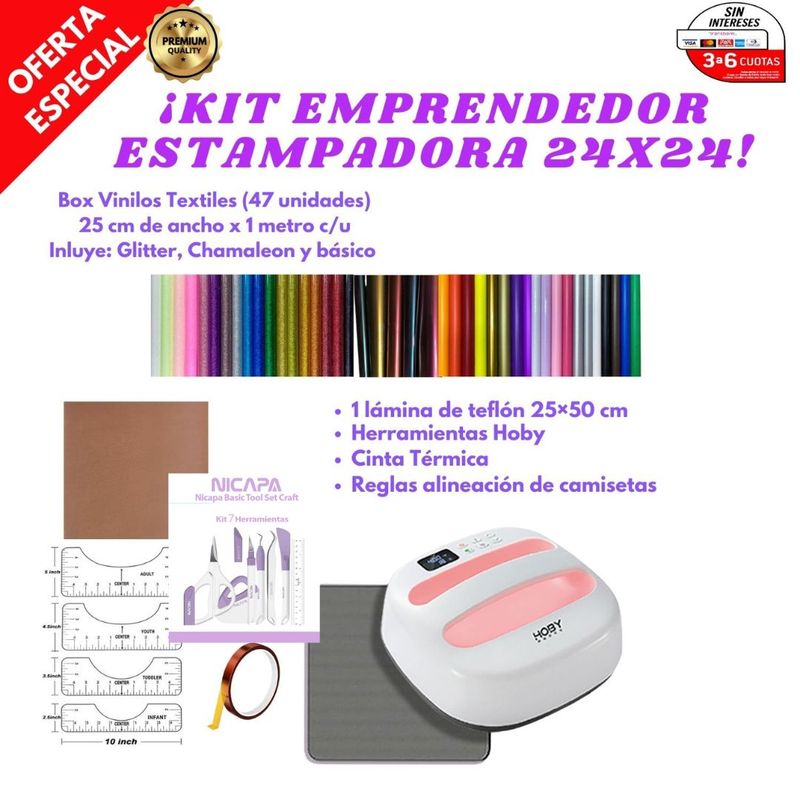 GENERICO - ESTAMPADORA + 47 VINILOS + HERRAMIENTAS + TEFLÓN + REGLAS