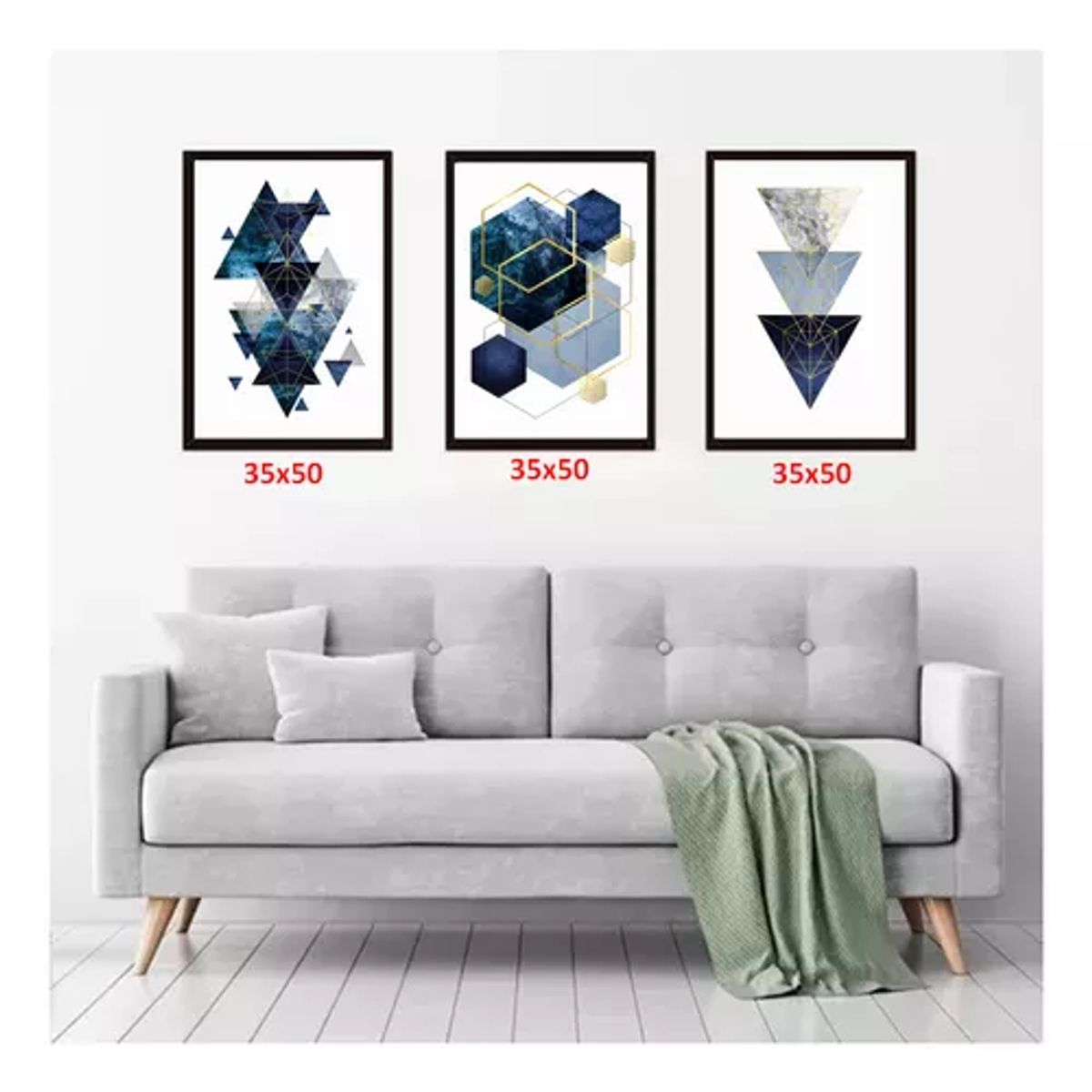 GENERICO - Cuadros abstractos geométricos pack de 3 unidades 35x50 cm