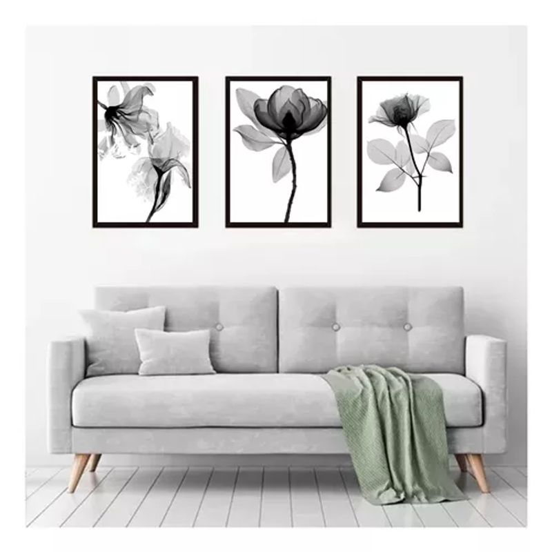 GENERICO - Cuadros rosas en blanco y negro pack de 3 unidades 35x50 cm