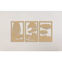 GENERICO - Set de 3 Cuadros Paisaje Árboles Araucarias Natural