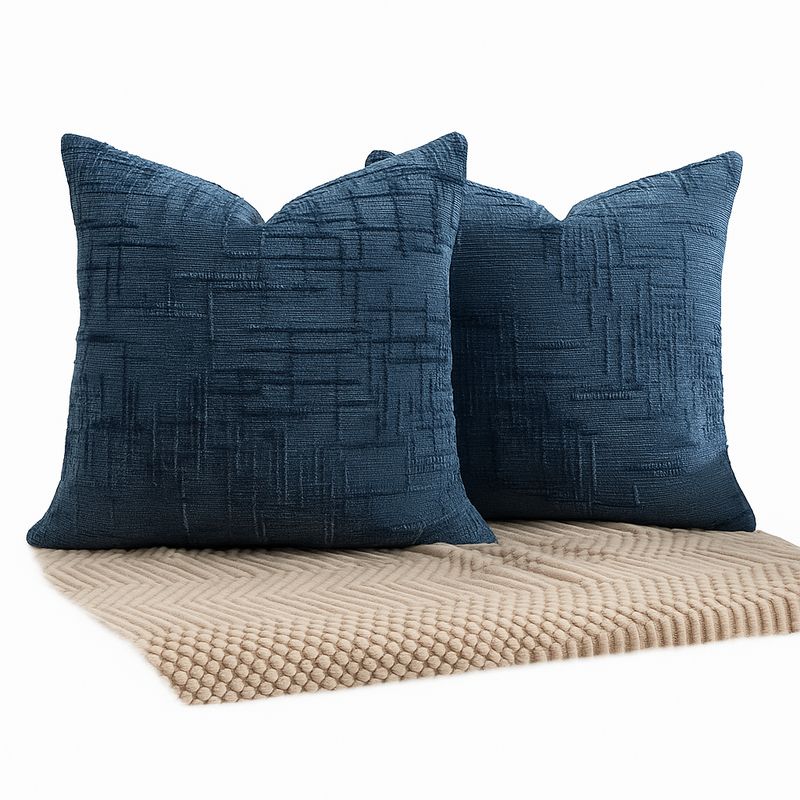 ARMONIA - Pack 2 fundas decorativas azul chenille cojín 45x45 estilo moderno 744