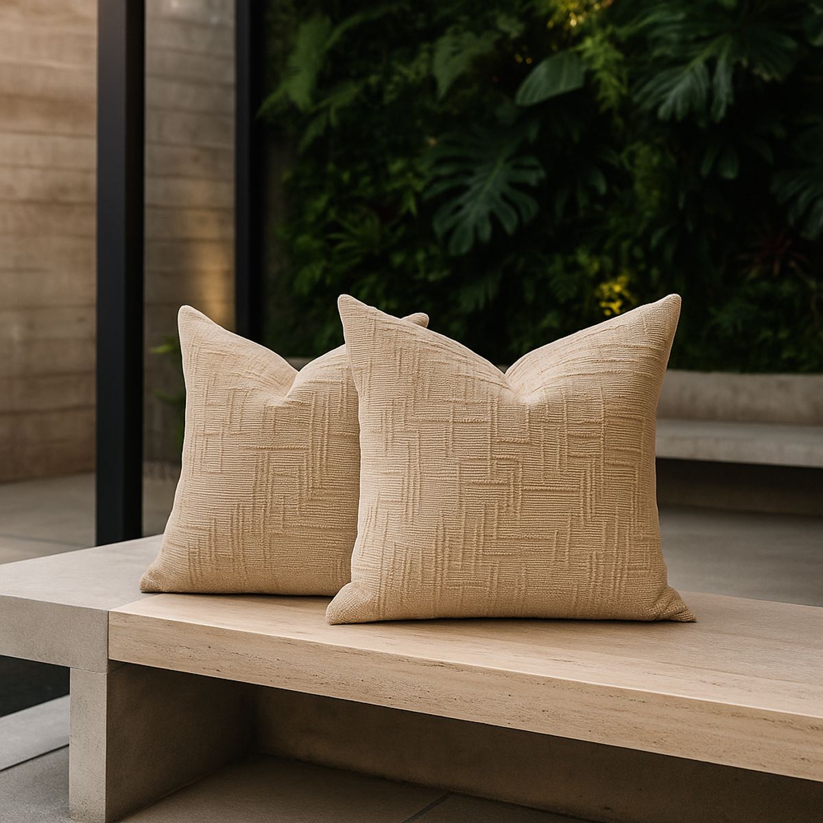 ARMONIA - Pack 2 cubre cojín crema chenille 45x45 diseño elegante sala CL 744