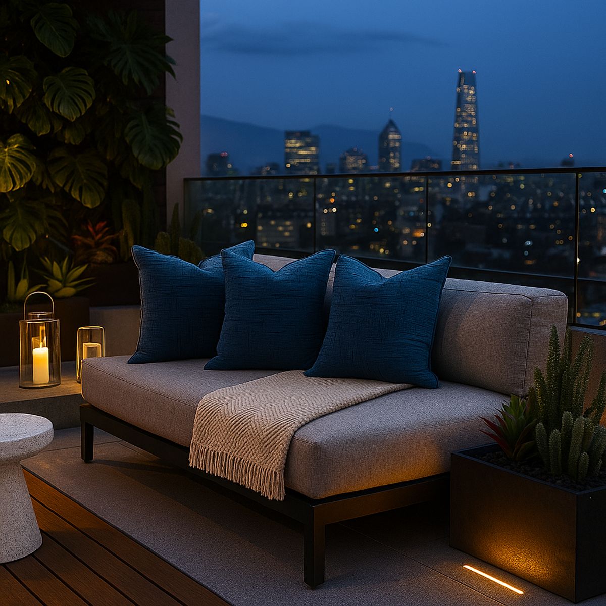 ARMONIA - Pack 3 cubre cojín azul chenille 45x45 diseño elegante sala CL 744