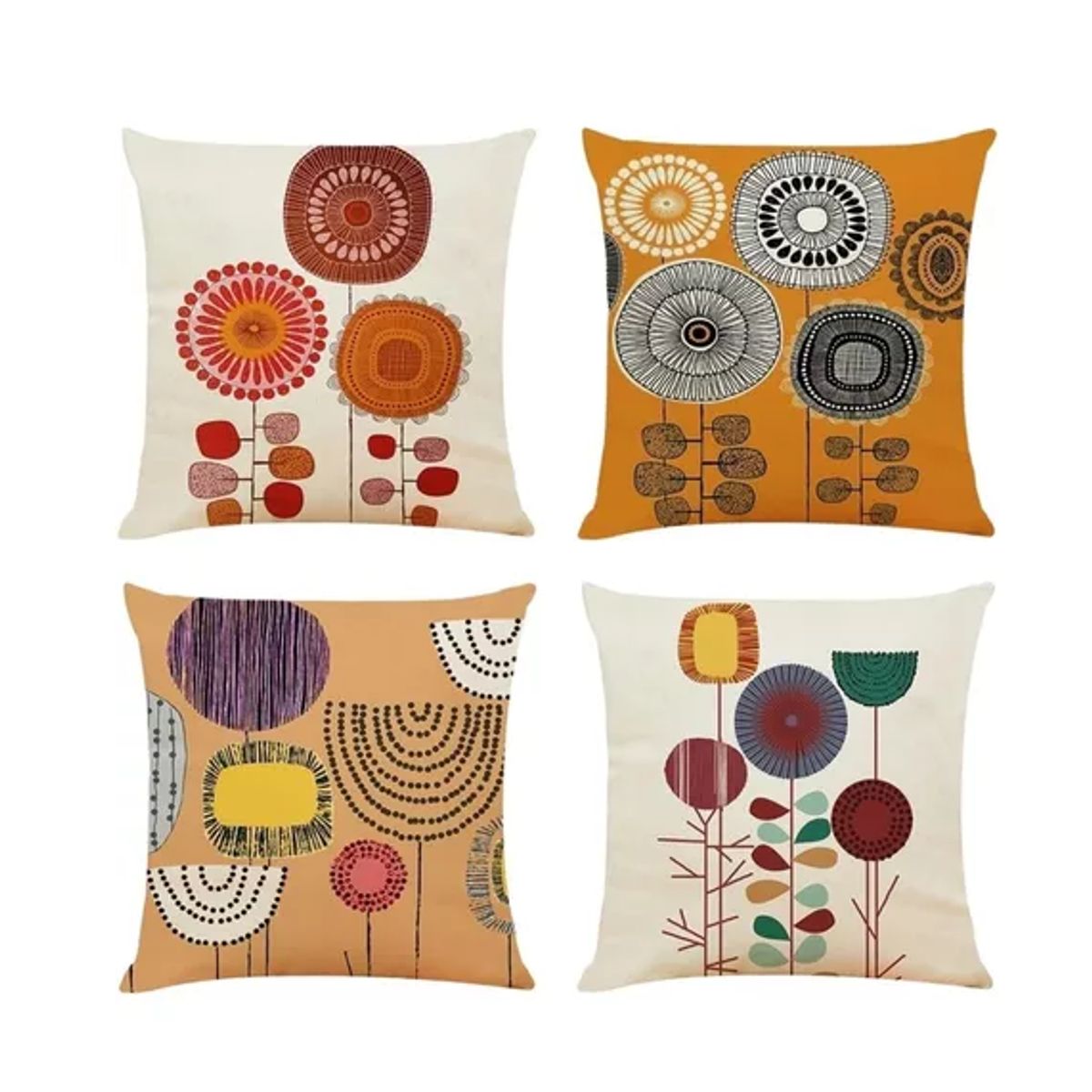 GENERICO - Set de 4 Fundas Cojín Lino Algodón Cuadrado 45 cm Beige