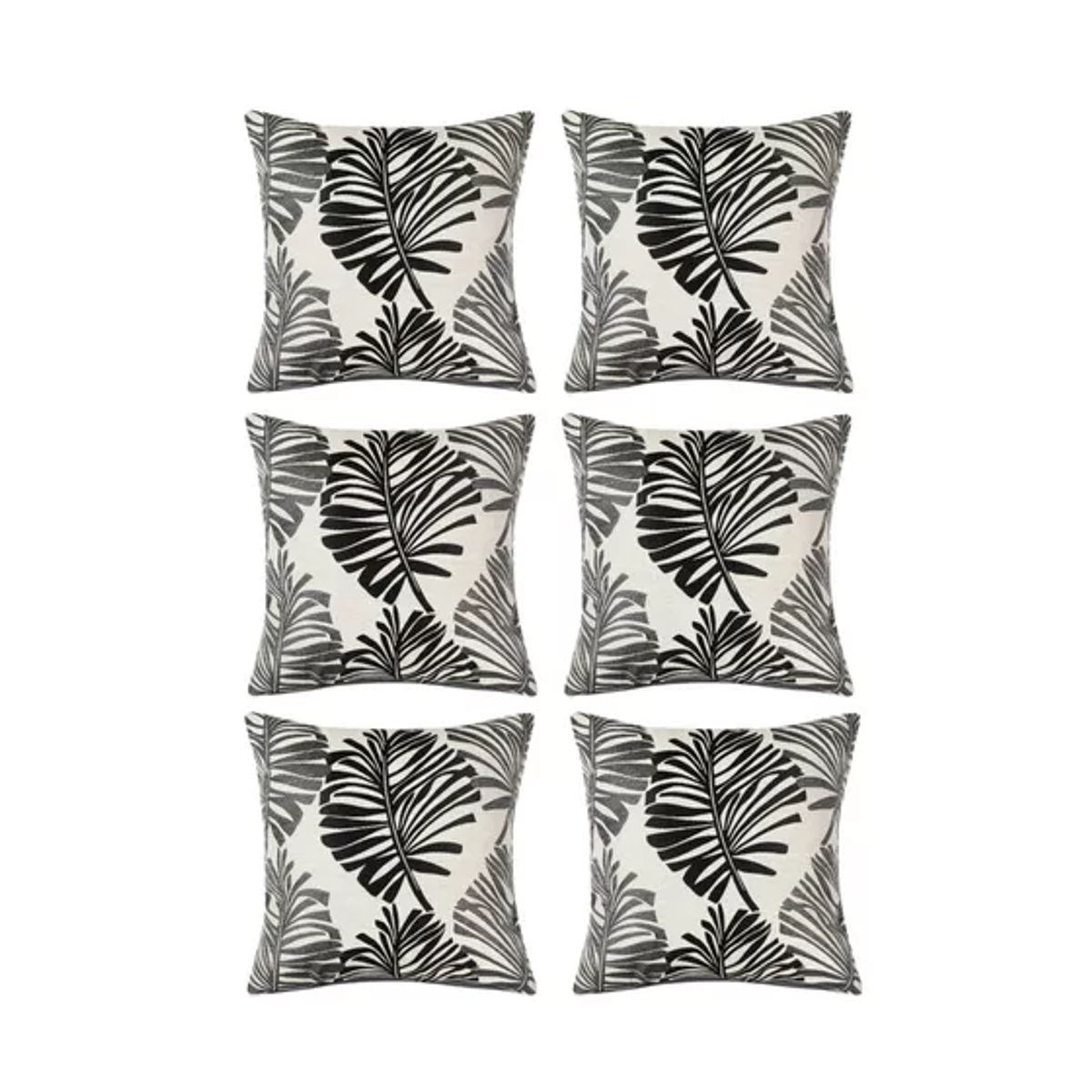 GENERICO - Pack de 6 Fundas de Cojín Lino Hoja Decoración 43x43 cm Negro