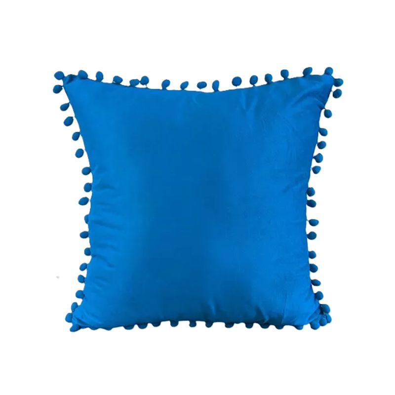 GENERICO - Pack de 2 Fundas de Cojines Terciopelo con Pompones 45x45 cm Celeste